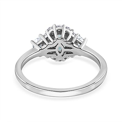 Premium Mangoro Aquamarine and White Zircon Halo Ring in Platinum Over Sterling Silver (Size 10.0) 1.10 ctw