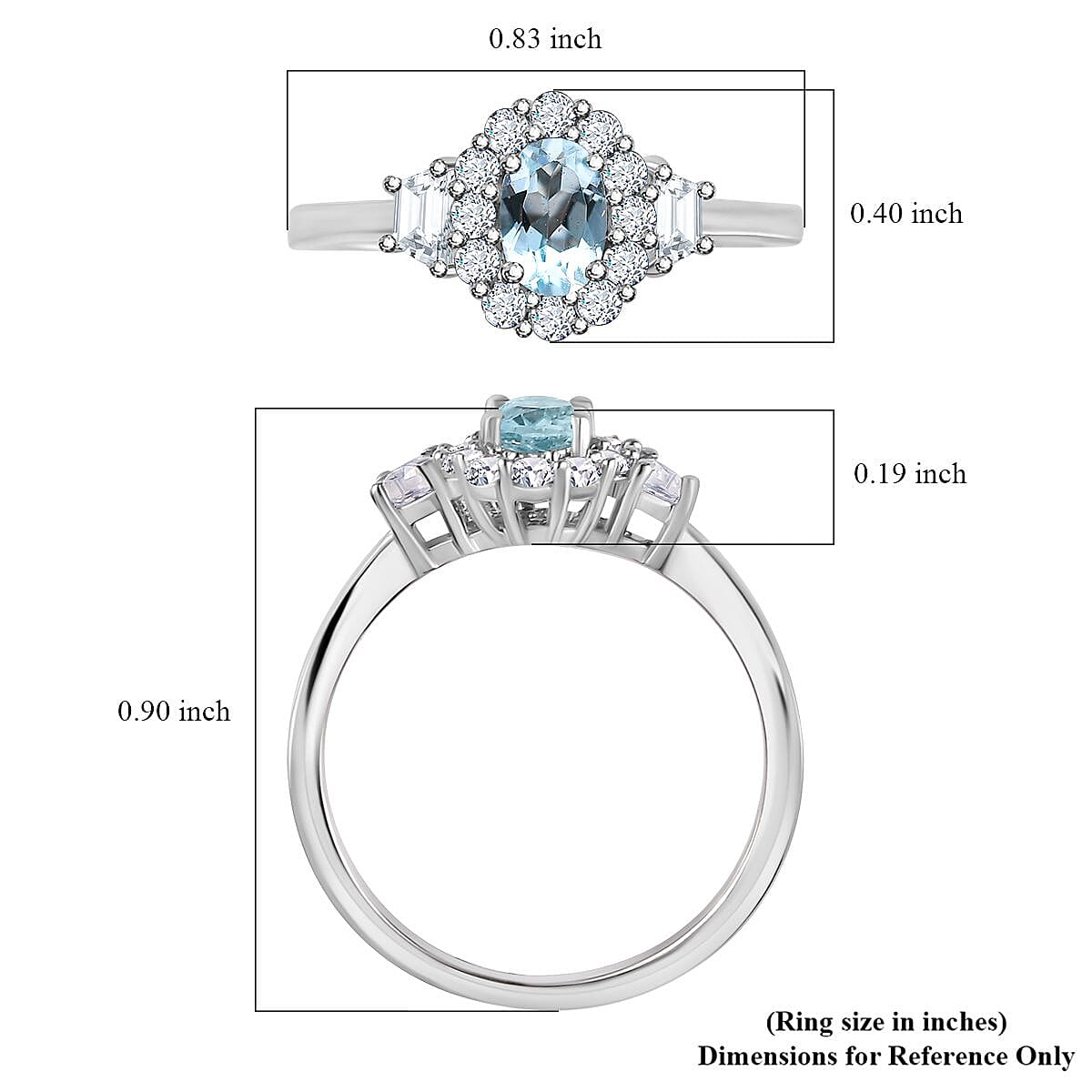 Premium Mangoro Aquamarine and White Zircon Halo Ring in Platinum Over Sterling Silver (Size 10.0) 1.10 ctw image number 5