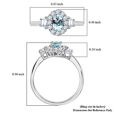 Premium Mangoro Aquamarine and White Zircon Halo Ring in Platinum Over Sterling Silver (Size 10.0) 1.10 ctw