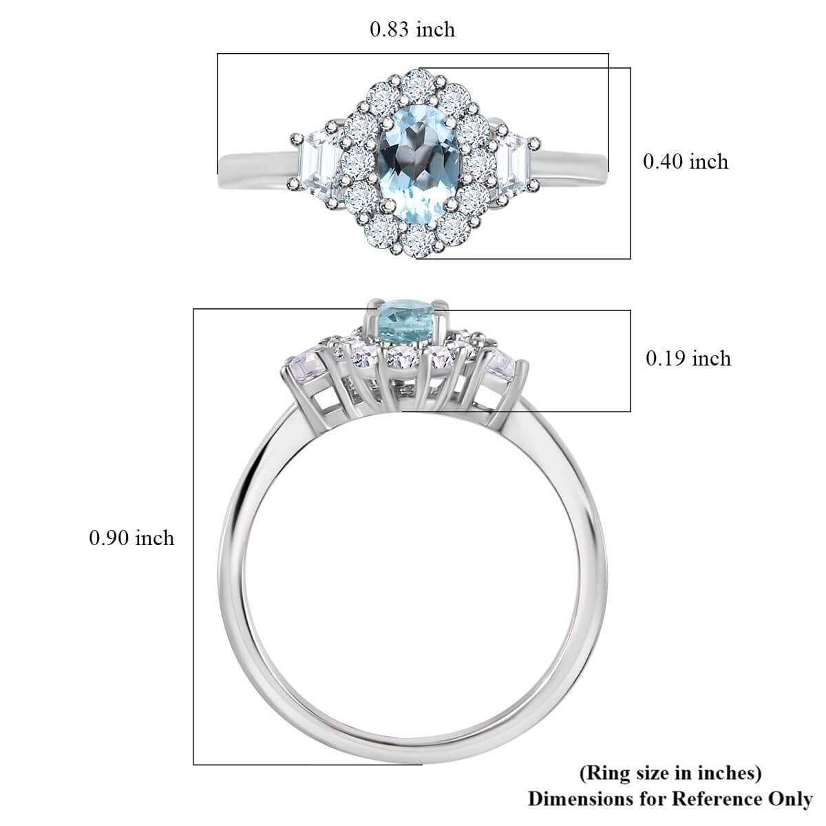 Premium Mangoro Aquamarine and White Zircon Halo Ring in Platinum Over Sterling Silver (Size 7.0) 1.10 ctw image number 5