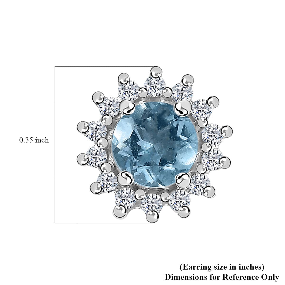 Premium Mangoro Aquamarine and White Zircon 1.15 ctw Sunburst Halo Earrings in Platinum Over Sterling Silver