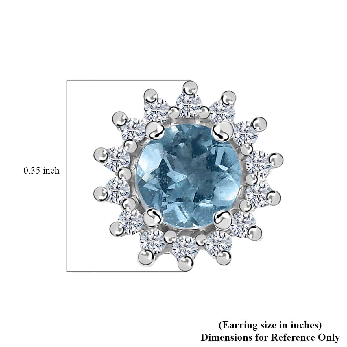 Premium Mangoro Aquamarine and White Zircon 1.15 ctw Sunburst Halo Earrings in Platinum Over Sterling Silver image number 5