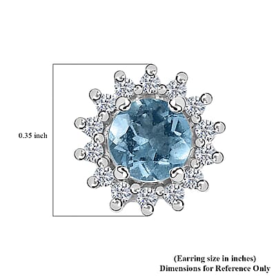 Premium Mangoro Aquamarine and White Zircon 1.15 ctw Sunburst Halo Earrings in Platinum Over Sterling Silver