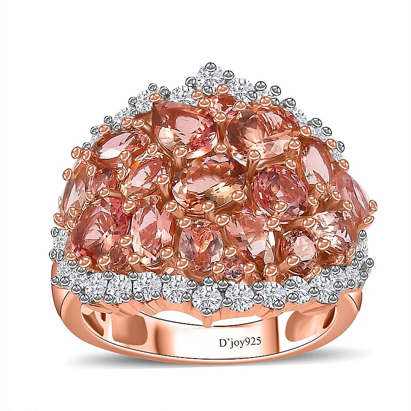 Blush Tourmaline and Moissanite Ring in Vermeil Rose Gold Over Sterling Silver (Size 10.0) 5.75 ctw