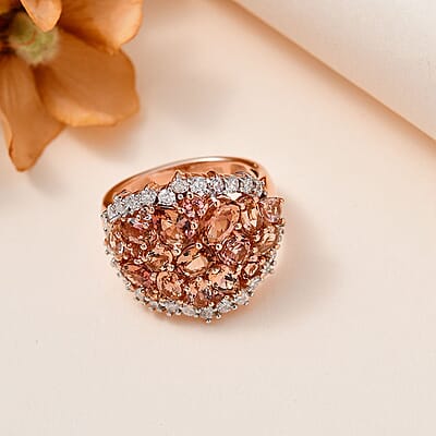 Blush Tourmaline and Moissanite Ring in Vermeil Rose Gold Over Sterling Silver (Size 10.0) 5.75 ctw