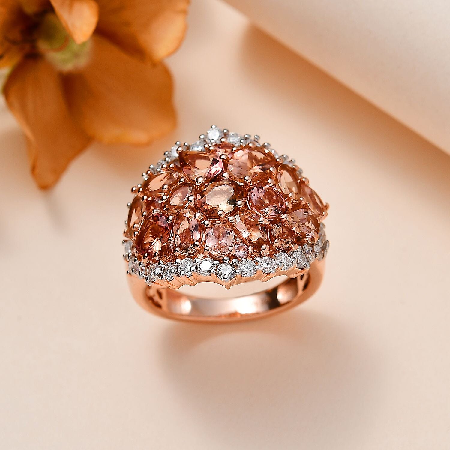 Blush Tourmaline and Moissanite Ring in Vermeil Rose Gold Over Sterling Silver (Size 10.0) 5.75 ctw