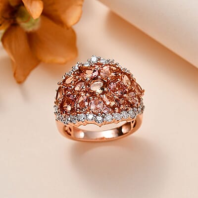 Blush Tourmaline and Moissanite Ring in Vermeil Rose Gold Over Sterling Silver (Size 10.0) 5.75 ctw
