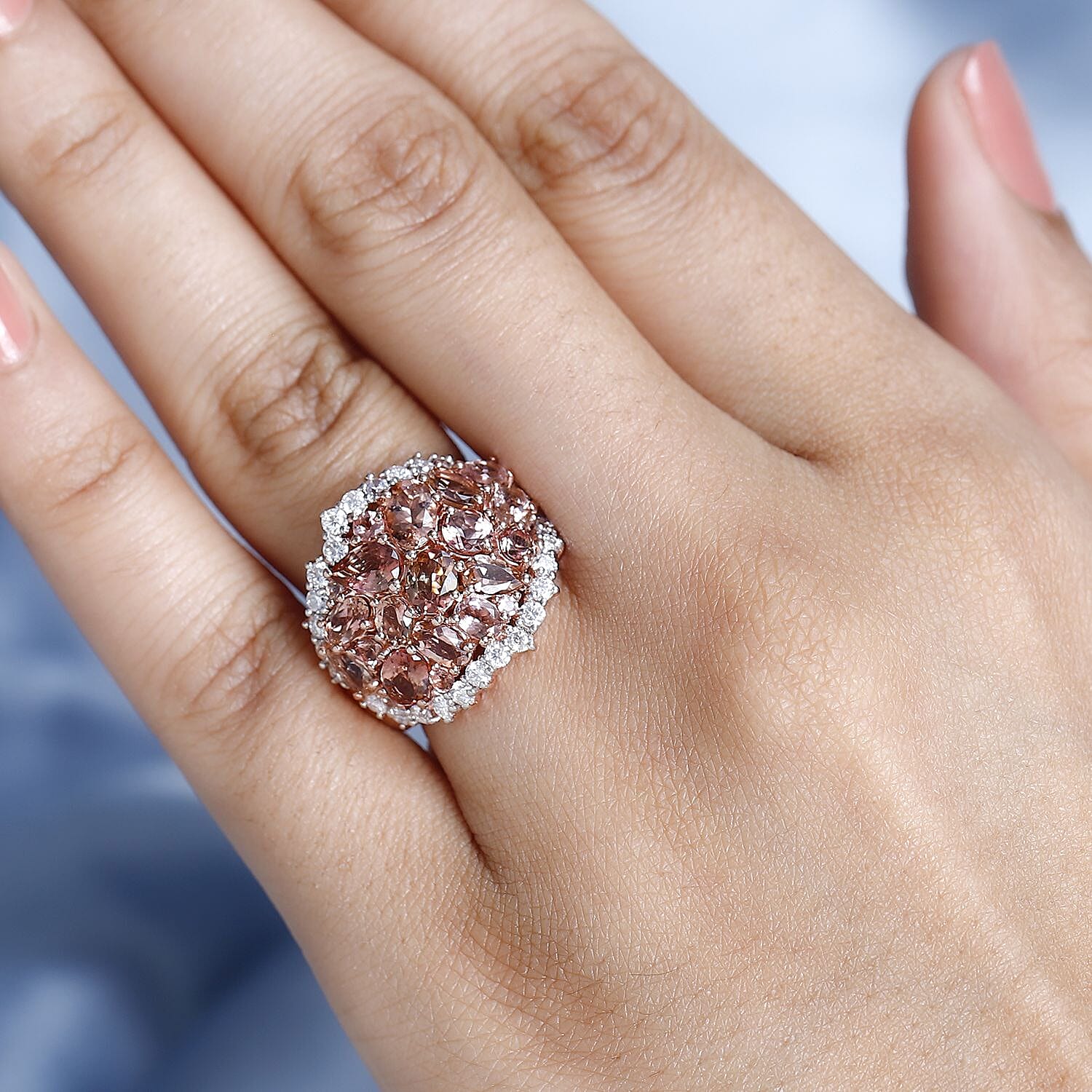 Blush Tourmaline and Moissanite Ring in Vermeil Rose Gold Over Sterling Silver (Size 10.0) 5.75 ctw