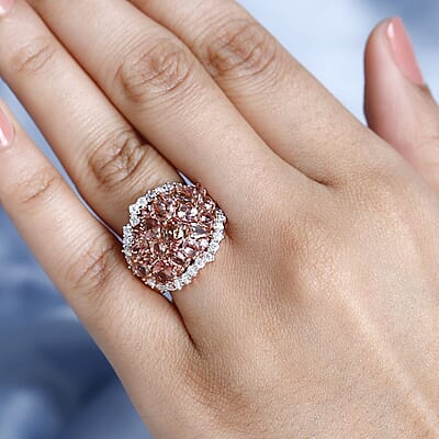 Blush Tourmaline and Moissanite Ring in Vermeil Rose Gold Over Sterling Silver (Size 10.0) 5.75 ctw