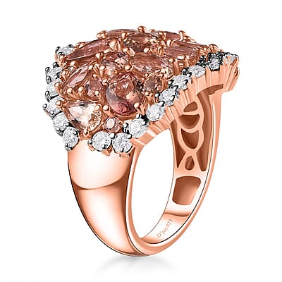 Blush Tourmaline and Moissanite Ring in Vermeil Rose Gold Over Sterling Silver (Size 10.0) 5.75 ctw