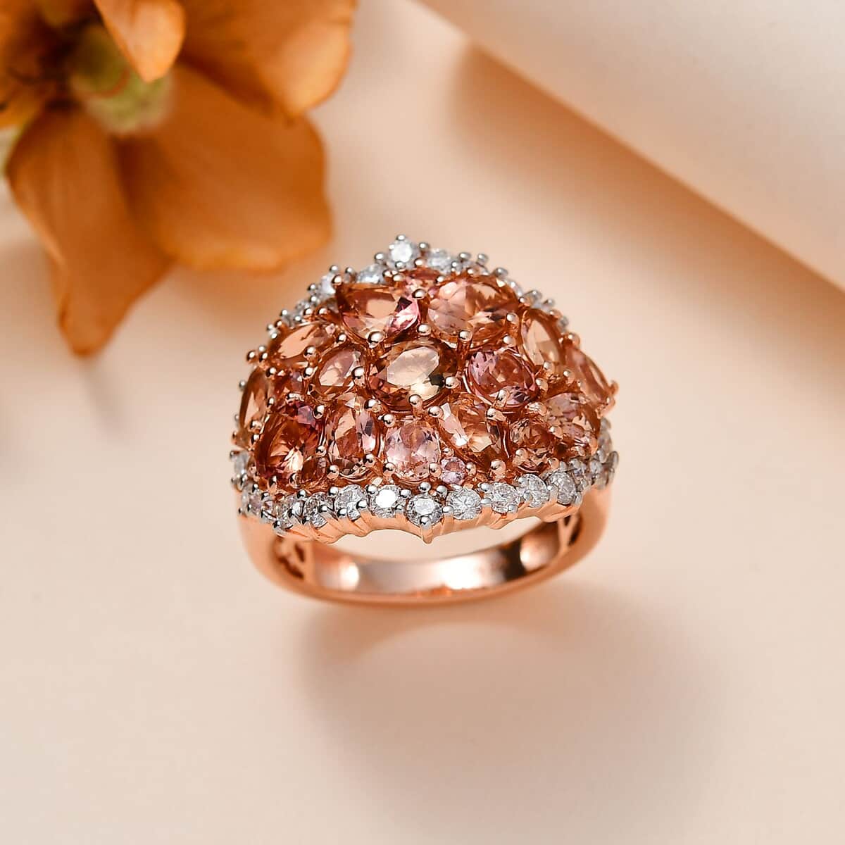 Blush Tourmaline and Moissanite Ring in Vermeil Rose Gold Over Sterling Silver (Size 6.0) 5.75 ctw image number 2