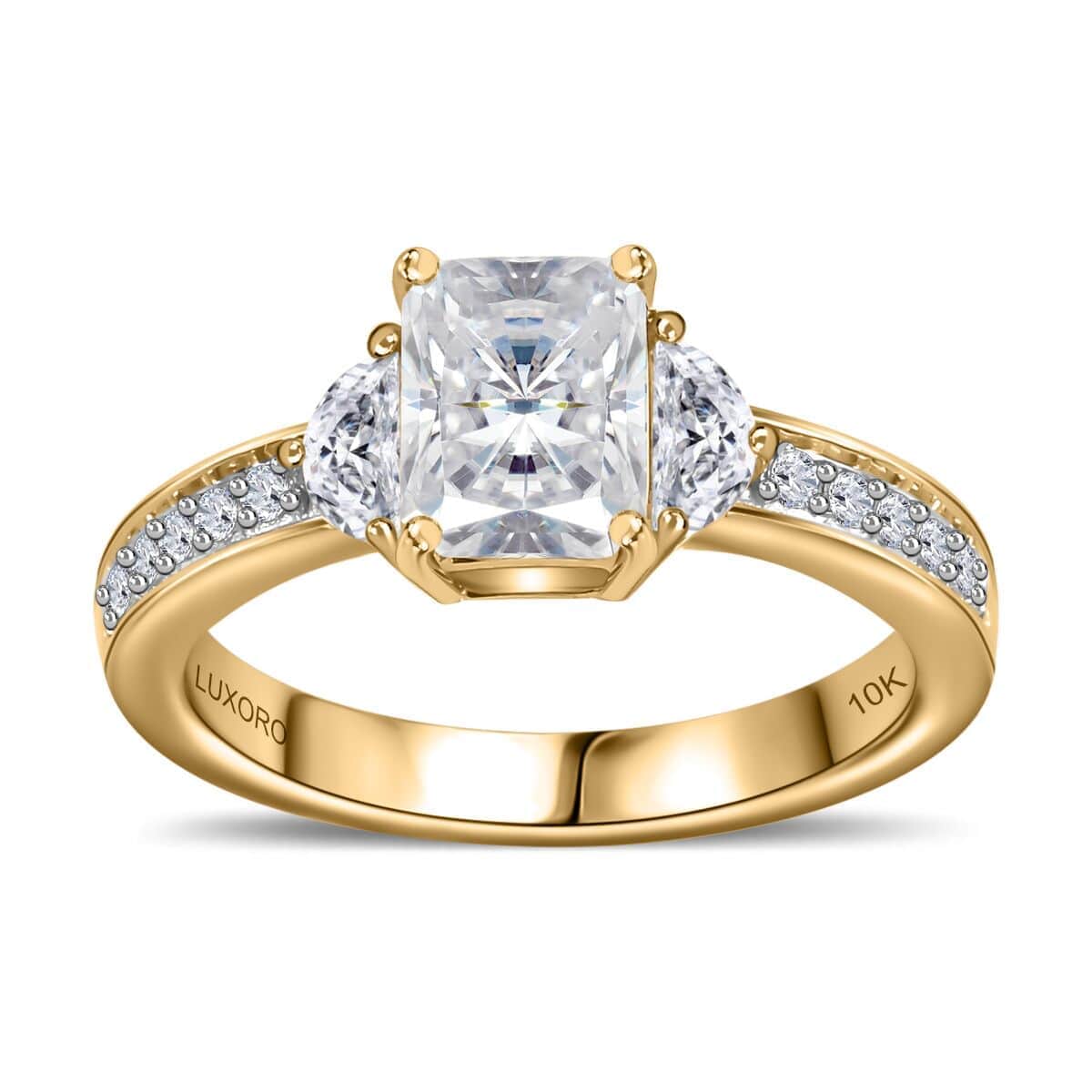 Luxoro 10K Yellow Gold Radiant Cut Moissanite Ring (Size 8.0) 4.40 Grams 2.00 ctw image number 0