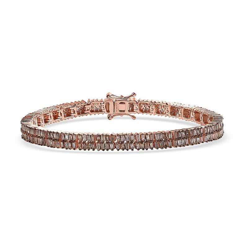 D'Joy Natural Champagne Diamond 2 Row Bracelet in Vermeil RG Over Sterling Silver (7.25 In) 3.00 ctw