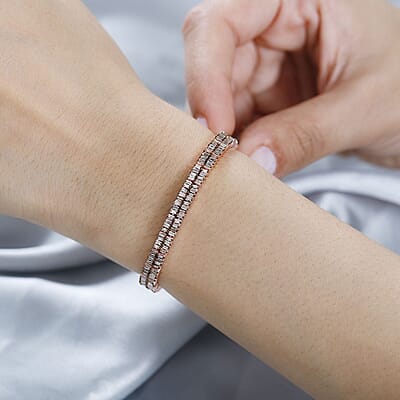 D'Joy Natural Champagne Diamond 2 Row Bracelet in Vermeil RG Over Sterling Silver (7.25 In) 3.00 ctw