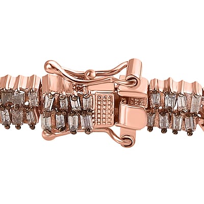 D'Joy Natural Champagne Diamond 2 Row Bracelet in Vermeil RG Over Sterling Silver (7.25 In) 3.00 ctw