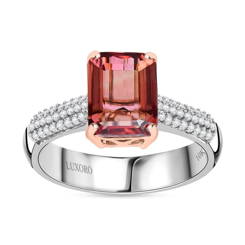 Luxoro 10K AA White and Rose Gold Premium Blush Tourmaline and G-H I2 Diamond Ring (Size 10.0) 2.30 ctw