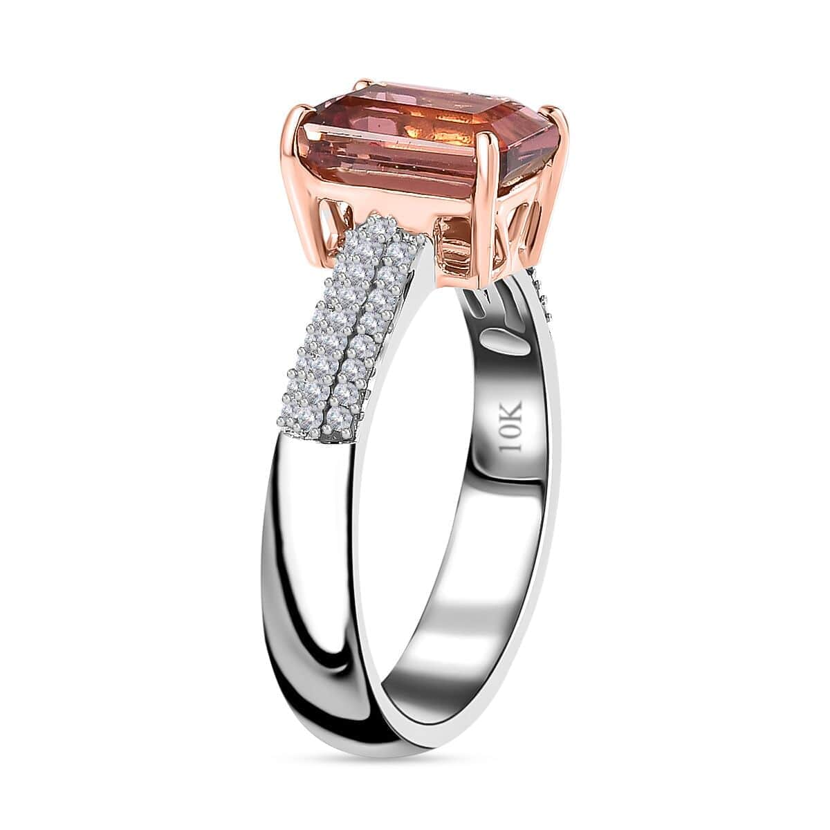 Luxoro 10K AA White and Rose Gold Premium Blush Tourmaline and G-H I2 Diamond Ring (Size 10.0) 2.30 ctw image number 3