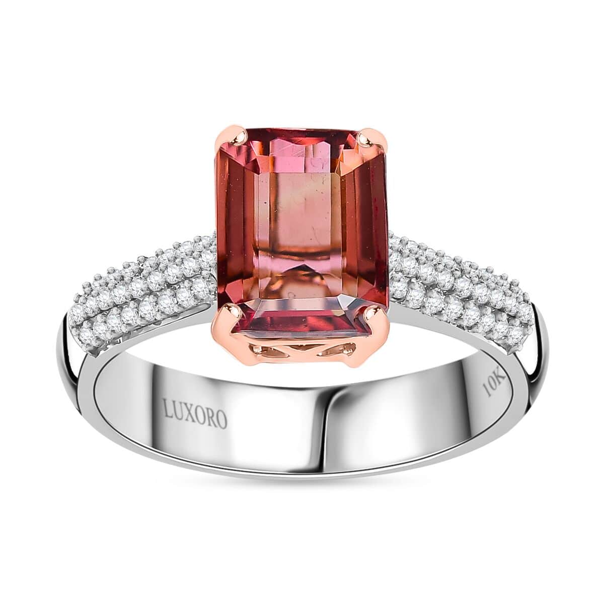 Luxoro 10K AA White and Rose Gold Premium Blush Tourmaline and G-H I2 Diamond Ring (Size 6.0) 2.30 ctw image number 0