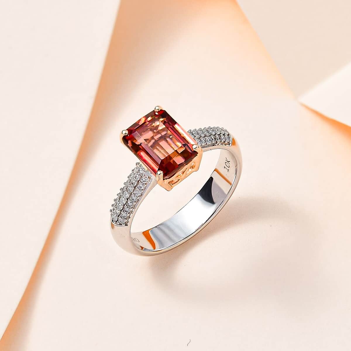 Luxoro 10K AA White and Rose Gold Premium Blush Tourmaline and G-H I2 Diamond Ring (Size 6.0) 2.30 ctw image number 1