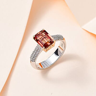 Luxoro 10K AA White and Rose Gold Premium Blush Tourmaline and G-H I2 Diamond Ring (Size 8.0) 2.30 ctw