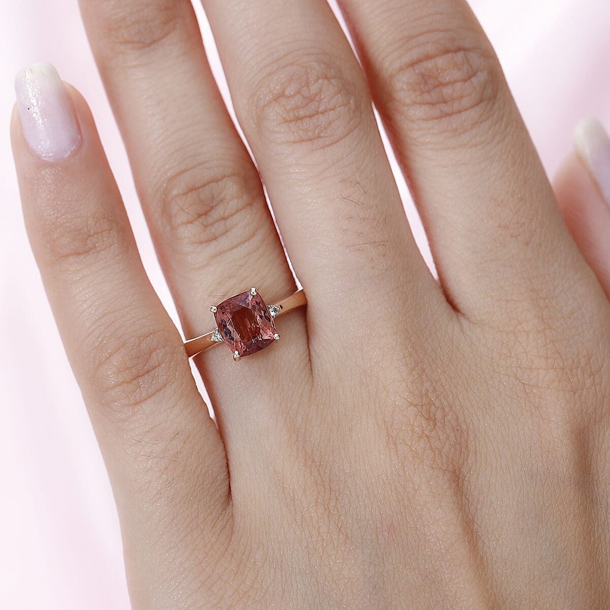 Luxoro 10K Rose Gold Premium Blush Tourmaline and G-H I2 Diamond Ring (Size 8.0) 2.40 ctw image number 2