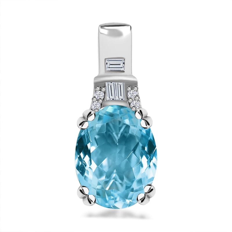 Luxoro 10K White Gold AAA Santa Maria Aquamarine and G-H I2 Diamond Pendant without Chain 1.65 ctw