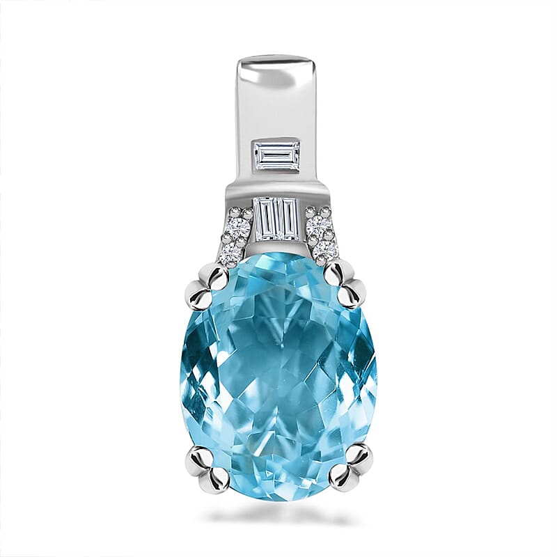 Luxoro 10K White Gold AAA Santa Maria Aquamarine and G-H I2 Diamond Pendant without Chain 1.65 ctw