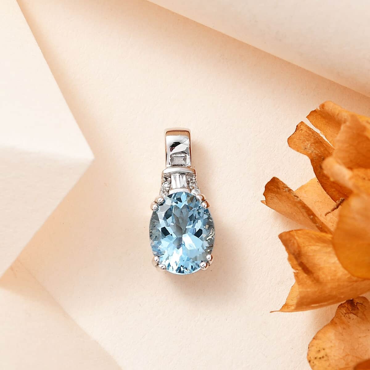 Luxoro 10K White Gold AAA Santa Maria Aquamarine and G-H I2 Diamond Pendant 1.65 ctw image number 1