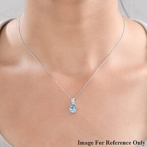 Luxoro 10K White Gold AAA Santa Maria Aquamarine and G-H I2 Diamond Pendant without Chain 1.65 ctw