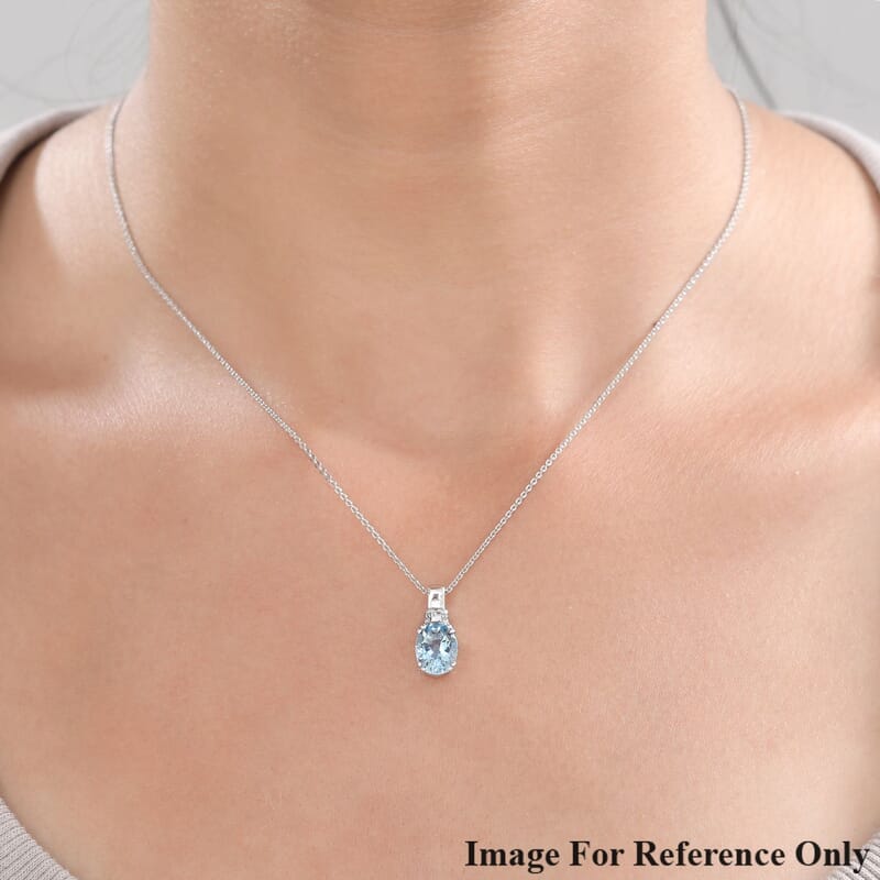 Luxoro 10K White Gold AAA Santa Maria Aquamarine and G-H I2 Diamond Pendant without Chain 1.65 ctw