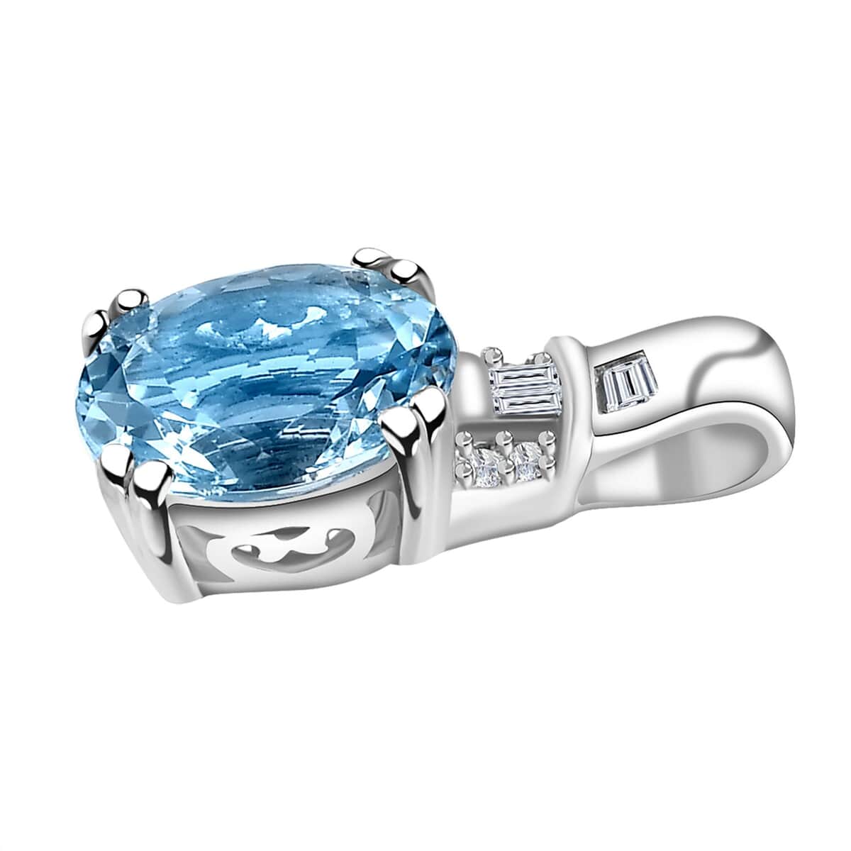 Luxoro 10K White Gold AAA Santa Maria Aquamarine and G-H I2 Diamond Pendant 1.65 ctw image number 3