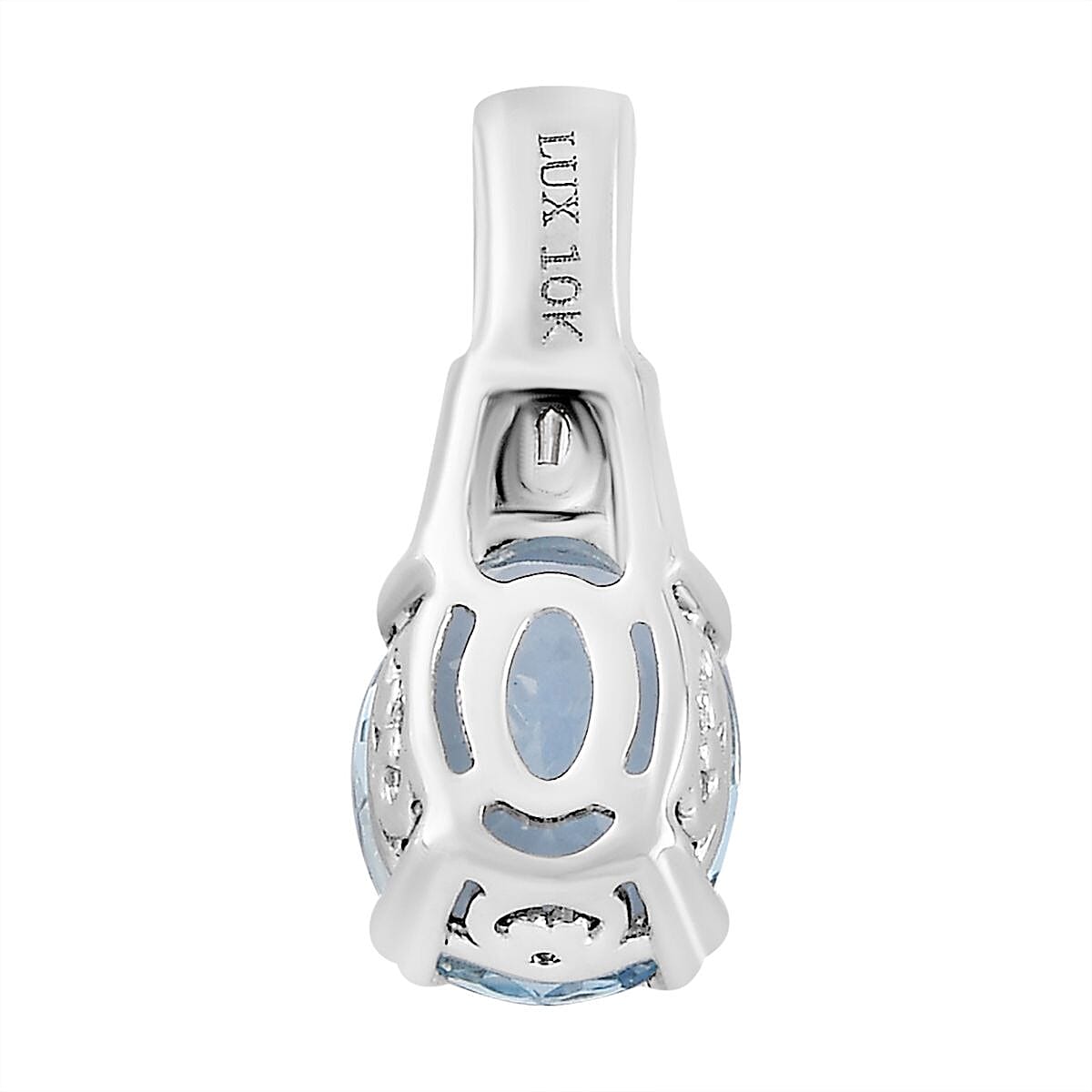 Luxoro 10K White Gold AAA Santa Maria Aquamarine and G-H I2 Diamond Pendant without Chain 1.65 ctw