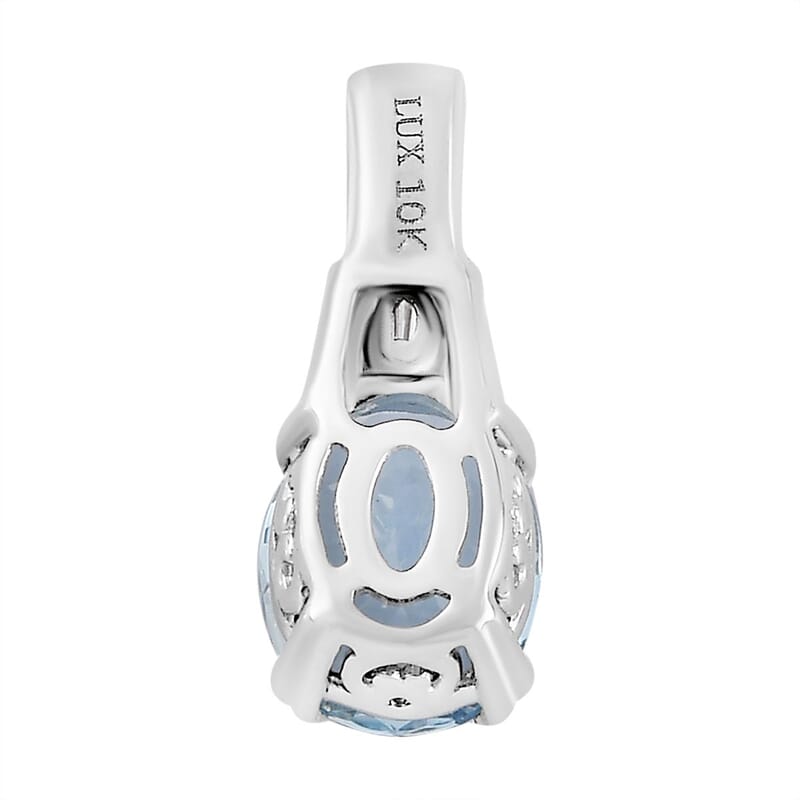 Luxoro 10K White Gold AAA Santa Maria Aquamarine and G-H I2 Diamond Pendant without Chain 1.65 ctw