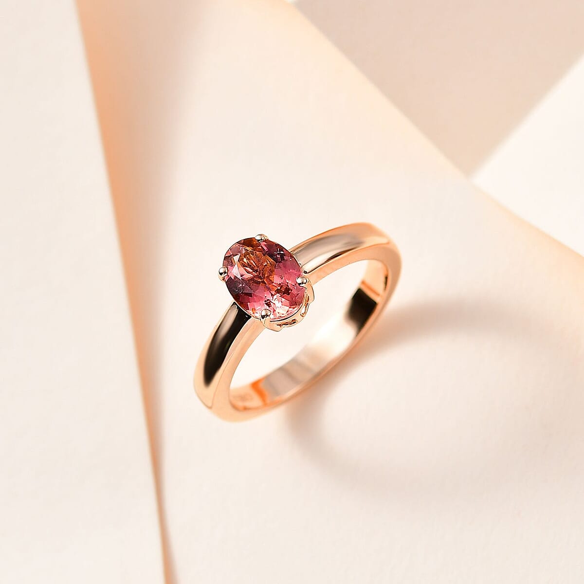 Luxoro Premium Blush Tourmaline 1.35 ctw Solitaire Ring in 10K Rose Gold (Size 8.0) image number 1