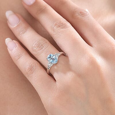 Luxoro 10K White Gold AAA Santa Maria Aquamarine, Diamond (G-H, I2) Ring (Size 5.0) 1.50 ctw