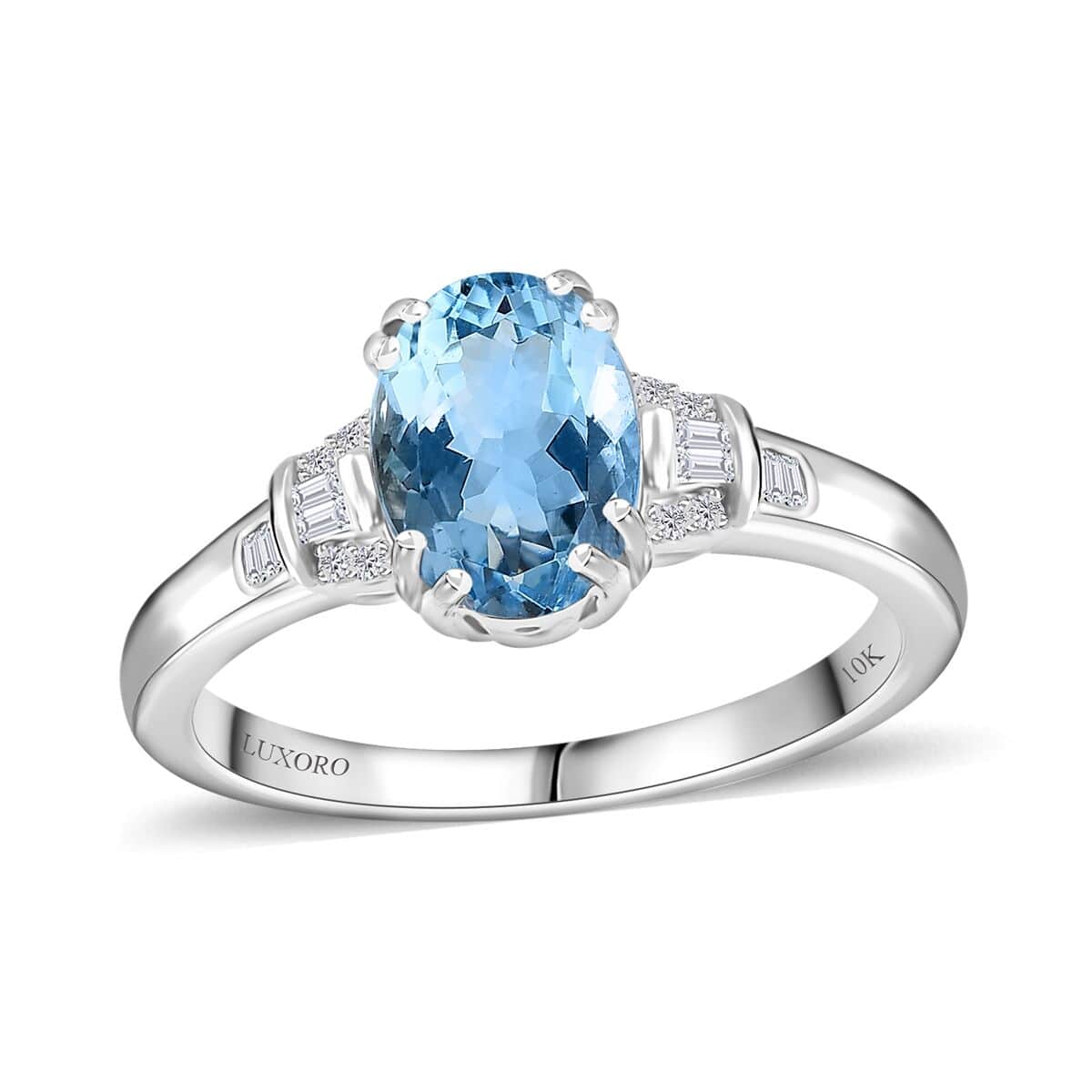 Luxoro 10K White Gold AAA Santa Maria Aquamarine and G-H I2 Diamond Ring (Size 6.0) 1.50 ctw image number 0