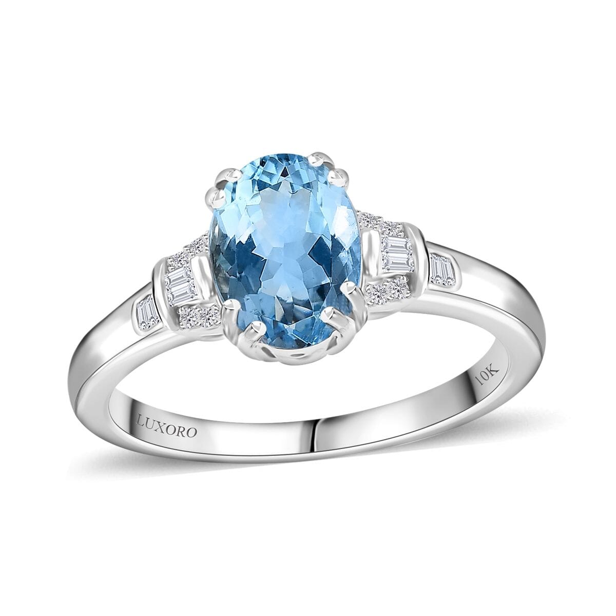 One Time Only Luxoro 10K White Gold AAA Santa Maria Aquamarine, Diamond (G-H, I2) Ring (Size 7.5) 1.70 ctw image number 0