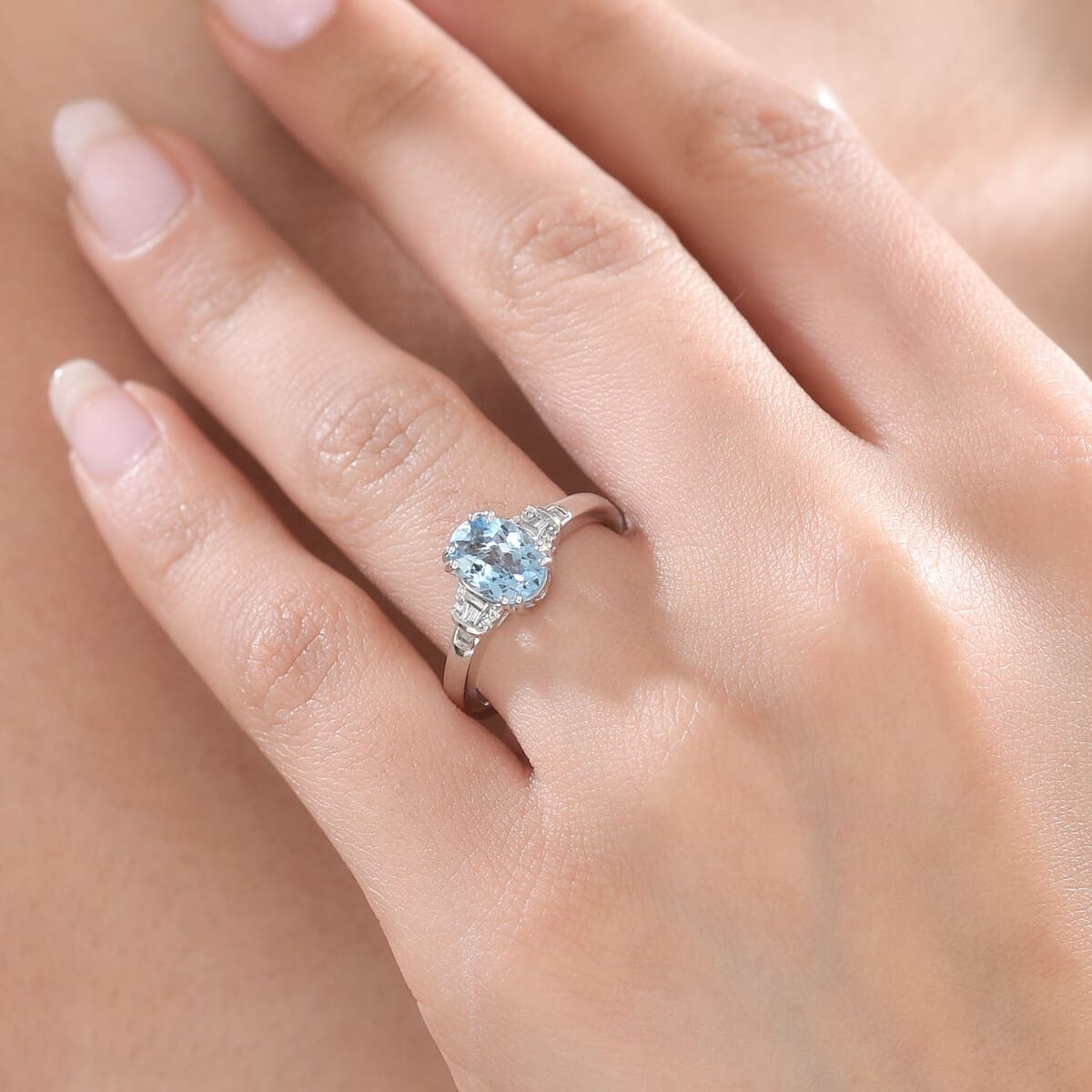 One Time Only Luxoro 10K White Gold AAA Santa Maria Aquamarine, Diamond (G-H, I2) Ring (Size 7.5) 1.70 ctw image number 2