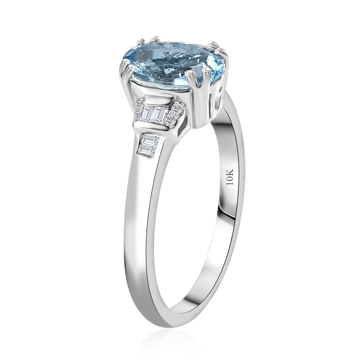 One Time Only Luxoro 10K White Gold AAA Santa Maria Aquamarine, Diamond (G-H, I2) Ring (Size 7.5) 1.70 ctw image number 3