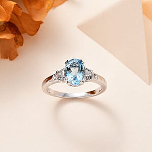 Luxoro 10K White Gold AAA Santa Maria Aquamarine and G-H I2 Diamond Ring (Size 8.0) 1.50 ctw