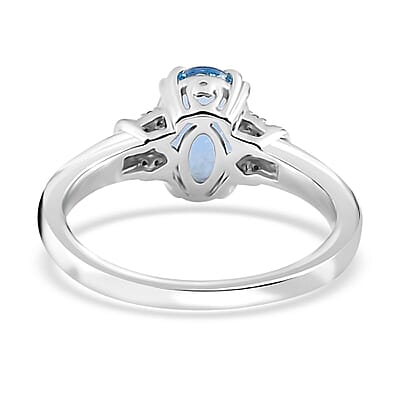 Luxoro 10K White Gold AAA Santa Maria Aquamarine and G-H I2 Diamond Ring (Size 8.0) 1.50 ctw