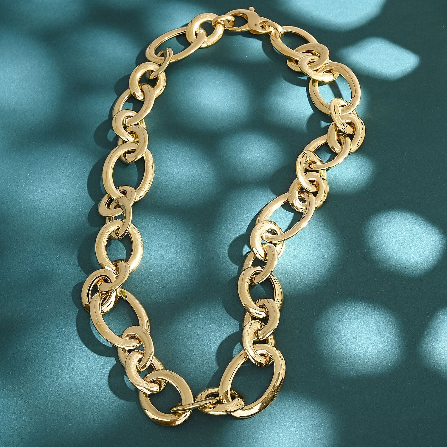 Italian 14K Yellow Gold Over Sterling Silver Link Necklace 18 Inches 41.70 Grams