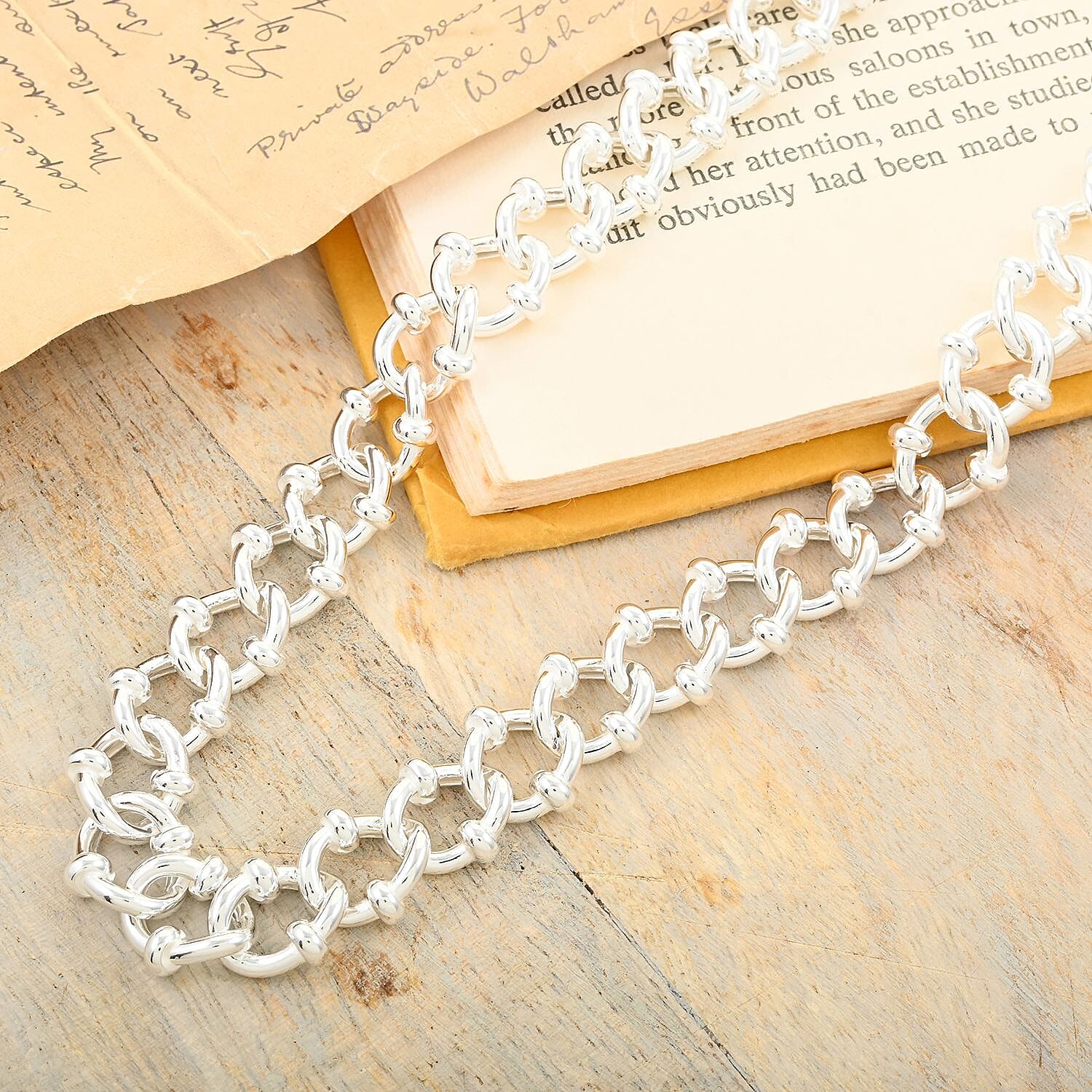 Italian Sterling Silver Fancy Curb Link Necklace 20 Inches 49 Grams