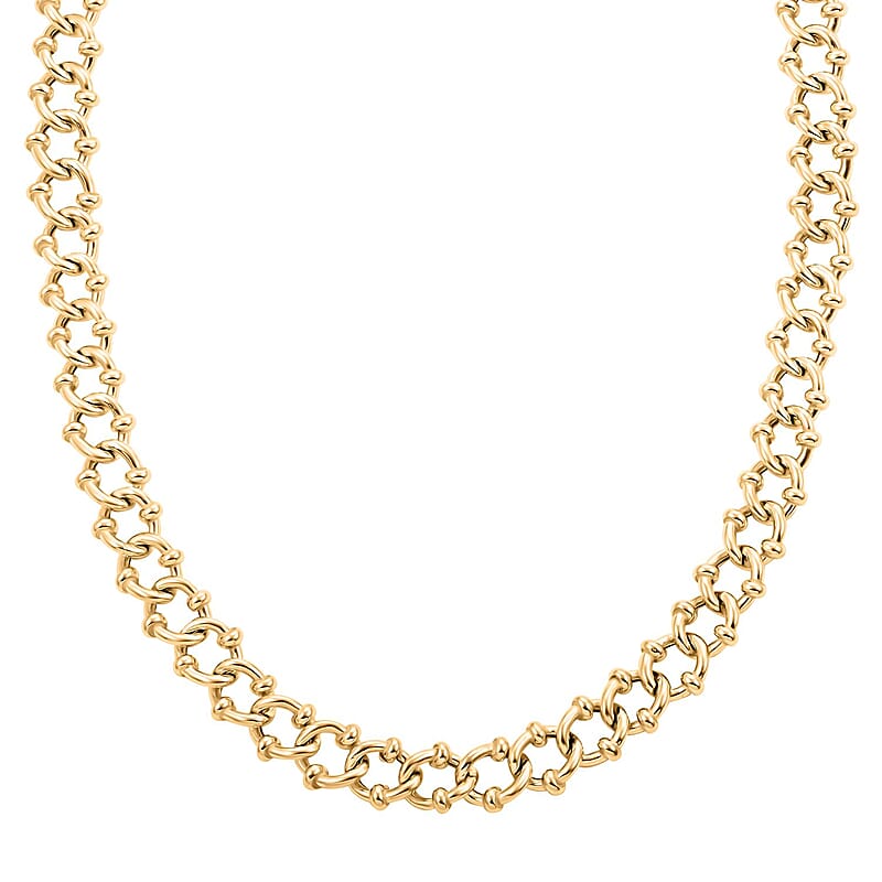 Italian 14K Yellow Gold Over Sterling Silver Fancy Curb Link Necklace 20 Inches 48.50 Grams
