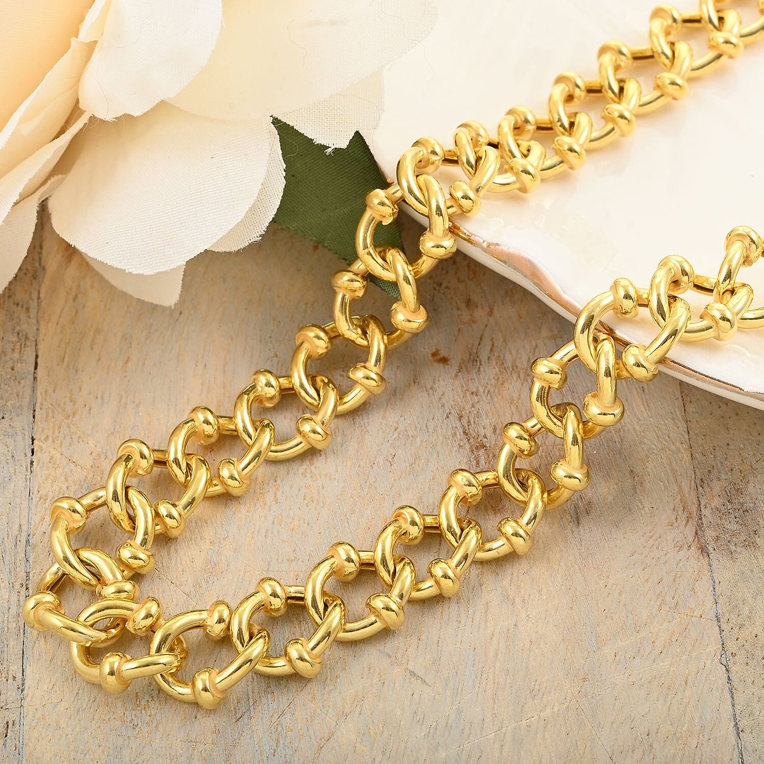 Italian 14K Yellow Gold Over Sterling Silver Fancy Curb Link Necklace 20 Inches 48.50 Grams