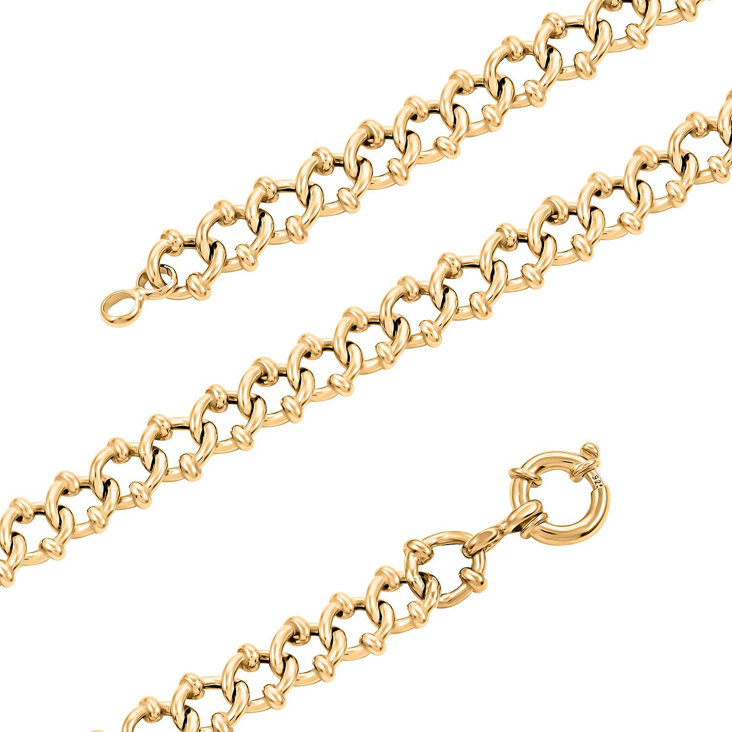 Italian 14K Yellow Gold Over Sterling Silver Fancy Curb Link Necklace 20 Inches 48.50 Grams