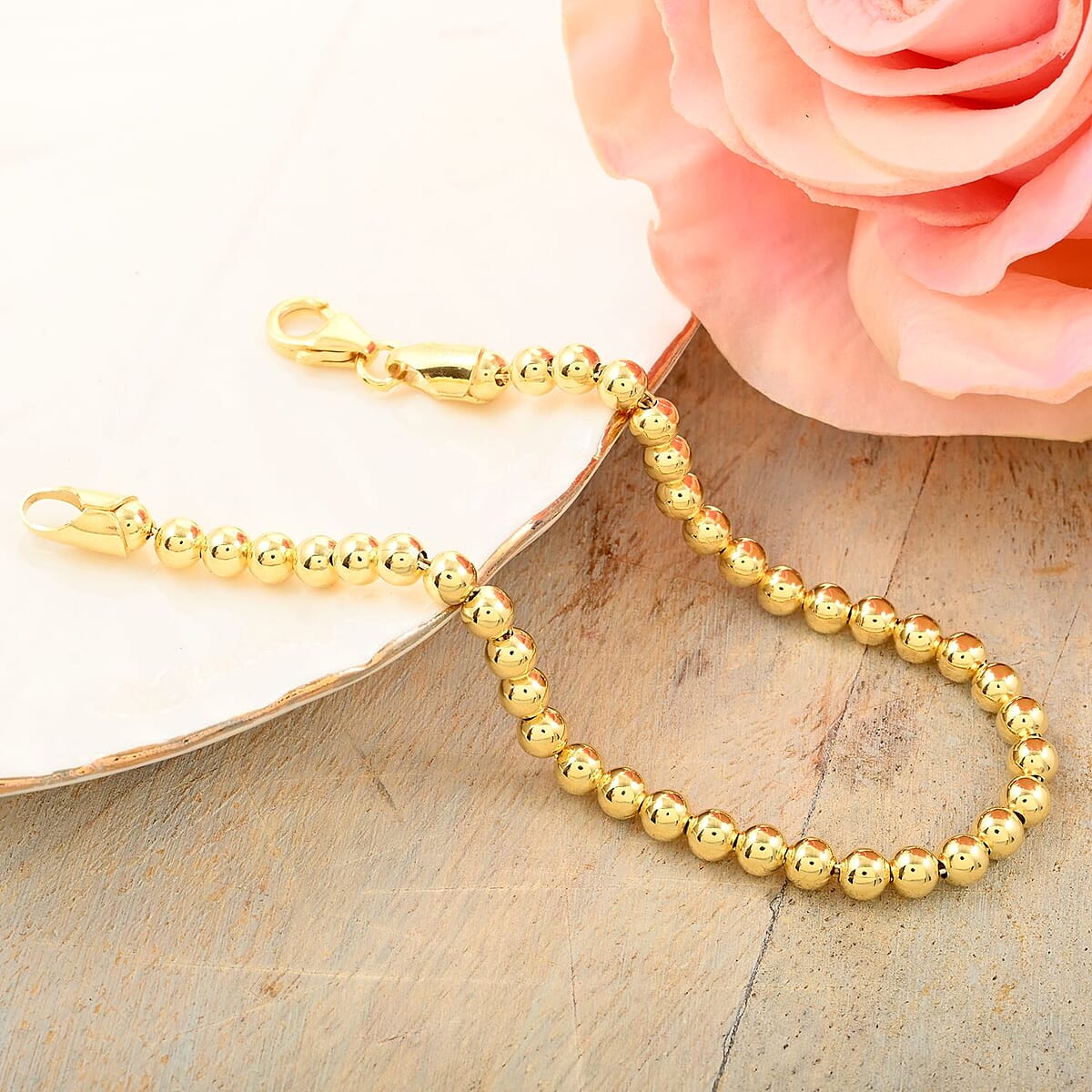 Italian 14K Yellow Gold Over Sterling Silver Beaded Bracelet (7.00 In) 7.10 Grams image number 1
