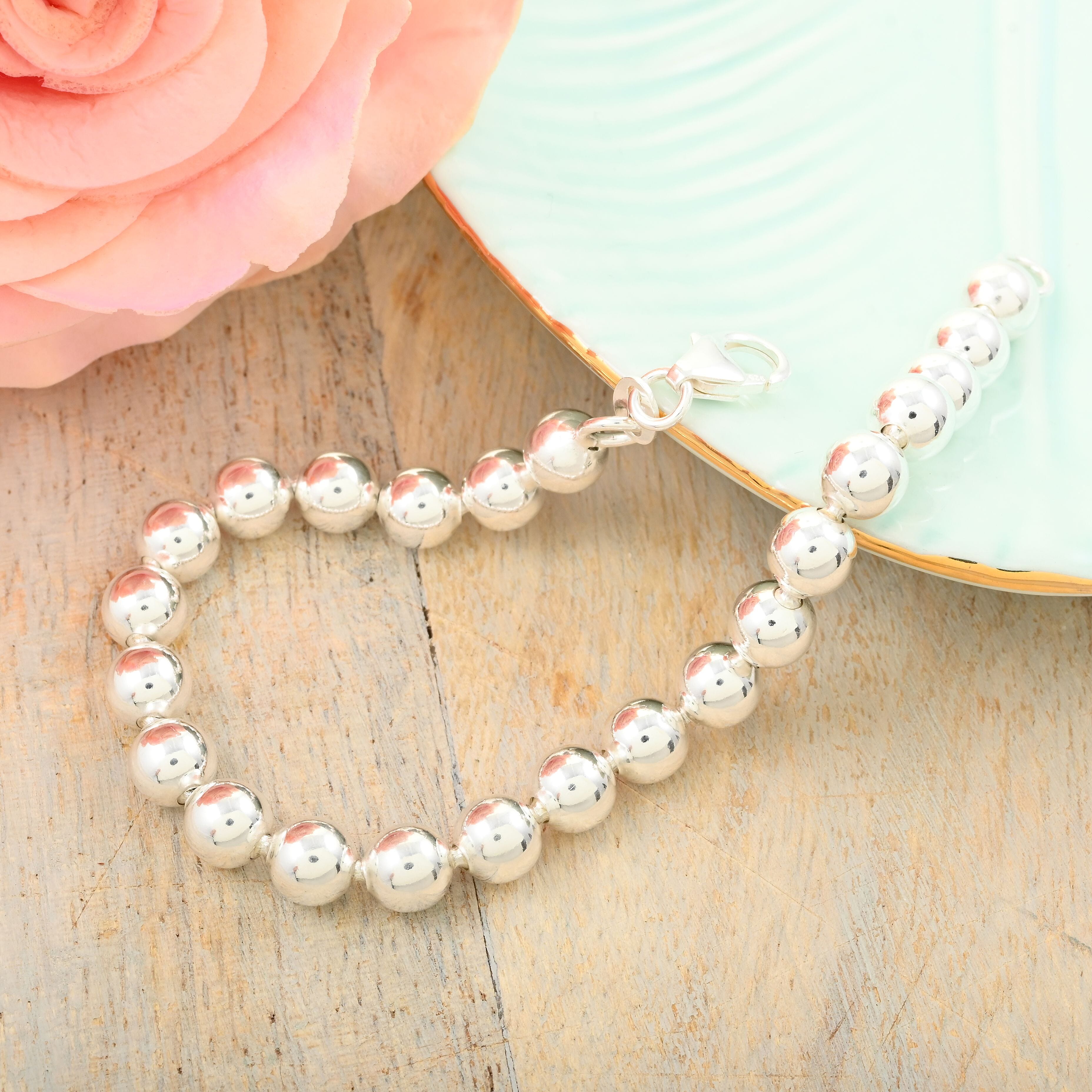 Italian Sterling Silver Beaded Bracelet (7.00 In) 10 Grams