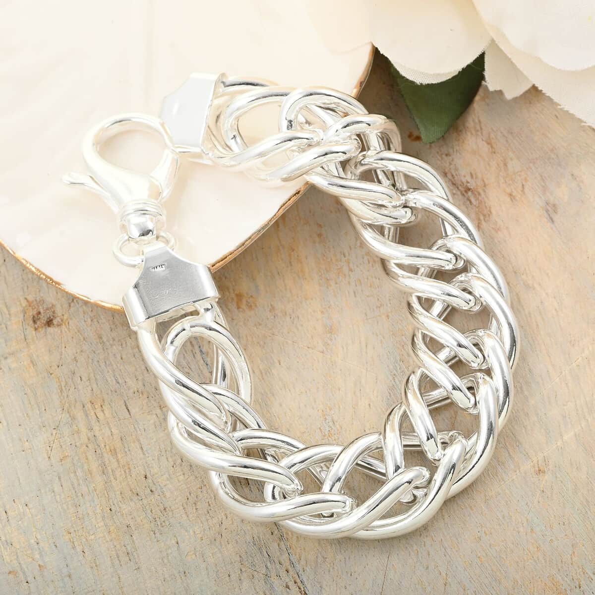 Italian Sterling Silver Double Curb Link Bracelet (7.50 In) 36.60 Grams image number 1