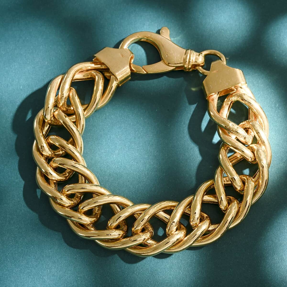 Italian 14K Yellow Gold Over Sterling Silver Double Curb Link Bracelet (7.50 In) 36.55 Grams image number 1